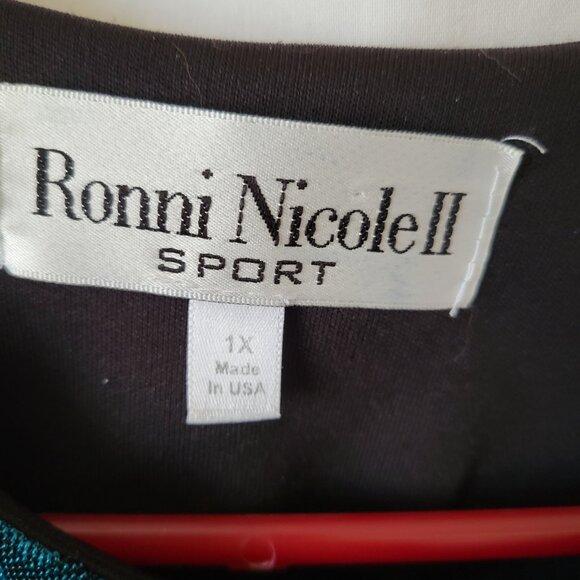 Vtg Ronni Nicole II Sport 1X Plus Blouse Tapestry shoulder pads turquoise EUC - Picture 7 of 11